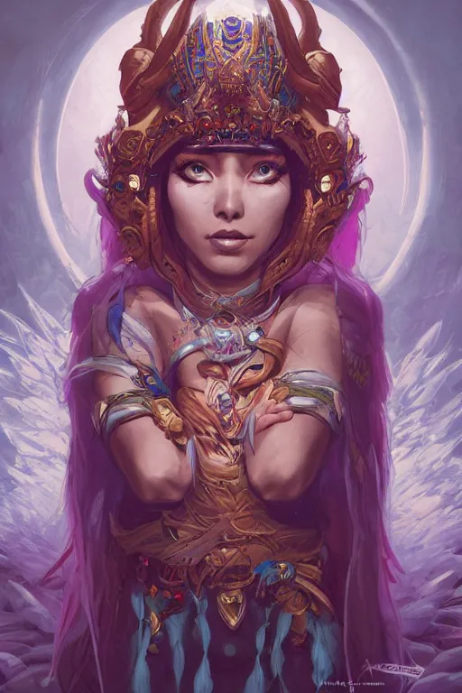 Prompt: shamanic priestess sumara by artgerm, tooth wu, dan mumford, beeple, wlop, rossdraws, james jean, marc simonetti, artstation giuseppe dangelico pino and michael garmash and rob rey and greg manchess and huang guangjian and makoto shinkai