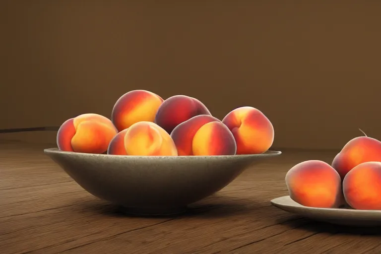 Prompt: a bowl filled with peaches, hyper realistic digital art, unreal engine, path tracing, hdri lighting