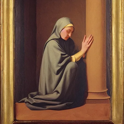 Prompt: renaissance painting of a nun praying