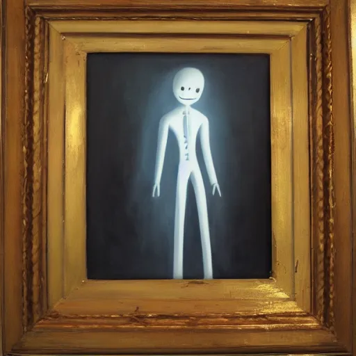 Image similar to slenderman in backroom, oil paining, dark