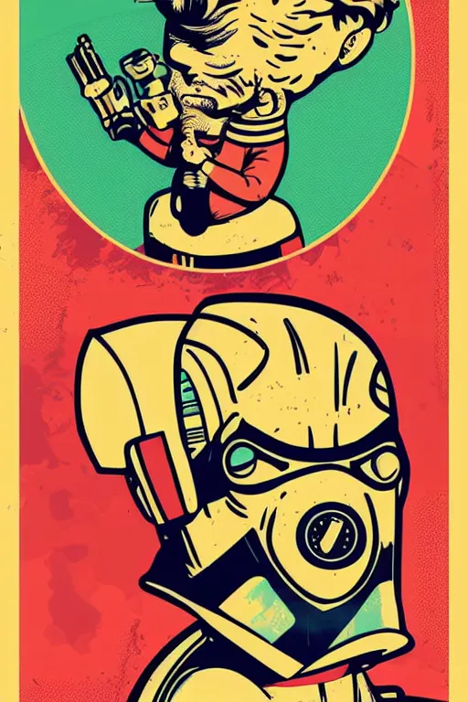 Image similar to fallout 7 6 retro futurist illustration art by butcher billy, sticker, colorful, illustration, highly detailed, simple, smooth and clean vector curves, no jagged lines, vector art, smooth andy warhol style