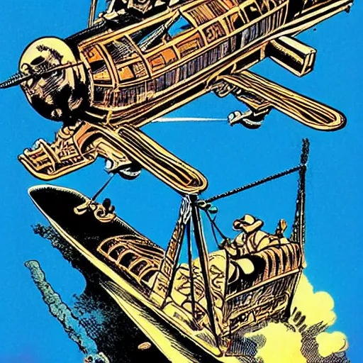 Image similar to steampunk flying air-ship by Dave Gibbons, Jack Kirby, Will Eisner