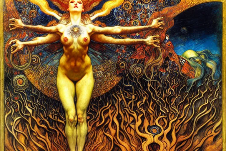 Image similar to Divine Chaos Engine by Karol Bak, Jean Delville, William Blake, Gustav Klimt, and Vincent Van Gogh, symbolist, visionary