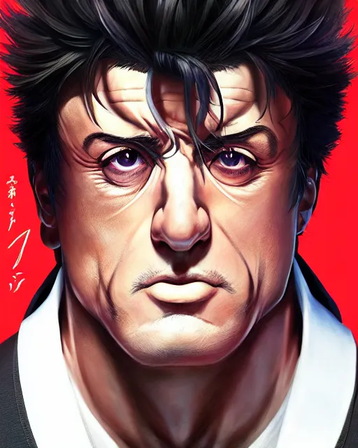 Prompt: anime portrait of Sylvester Stallone as an anime man by Stanley Artgerm Lau, WLOP, Rossdraws, James Jean, Andrei Riabovitchev, Marc Simonetti, and Sakimichan, trending on artstation