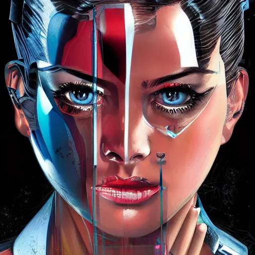 Image similar to portrait of a female android, by MARVEL comics and Sandra Chevrier, 8k