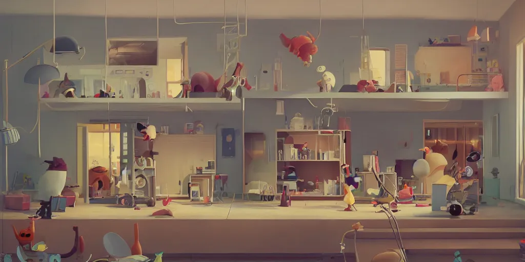 Prompt: cute muppets in mid century modern house by Goro Fujita and Simon Stalenhag , 8k, trending on artstation, hyper detailed, cinematic