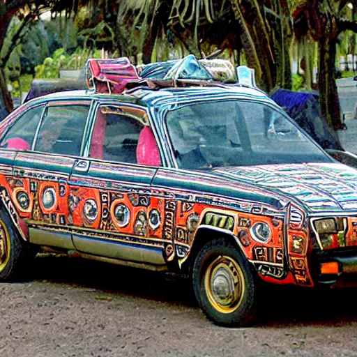 Prompt: a realistic photo of an aztec car