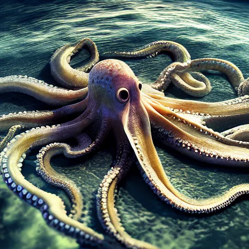 Image similar to A octopus in the ocean centered-photograph film still, dynamic action pose, National Geographic, insane detail, intricate, highly detailed, Zeiss Lens, DSLR photography, smooth, sharp focus, Unreal Engine 5, Octane Render, 85mm lens Redshift, depth of field 8K