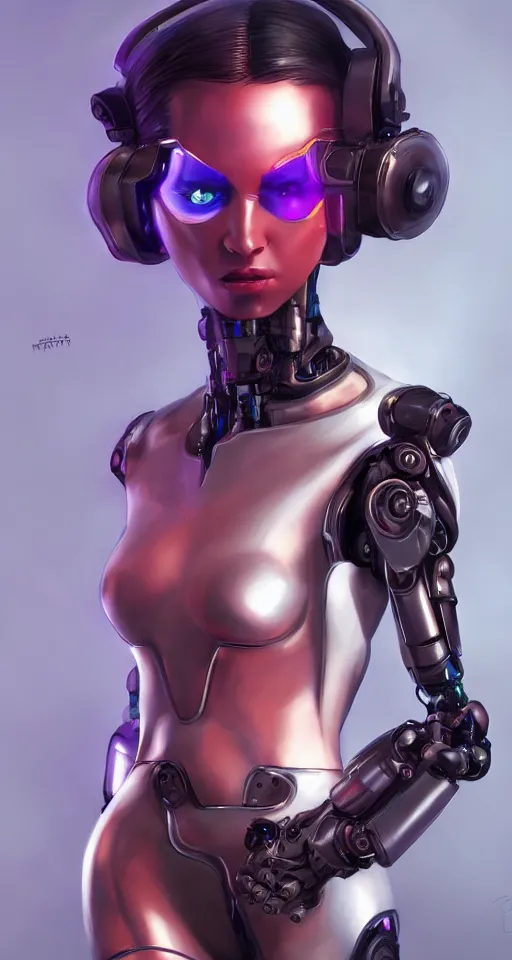 Prompt: beauty cyberpunk woman, robotic, trending on artstation, by Artgerm and Boris Vallejo