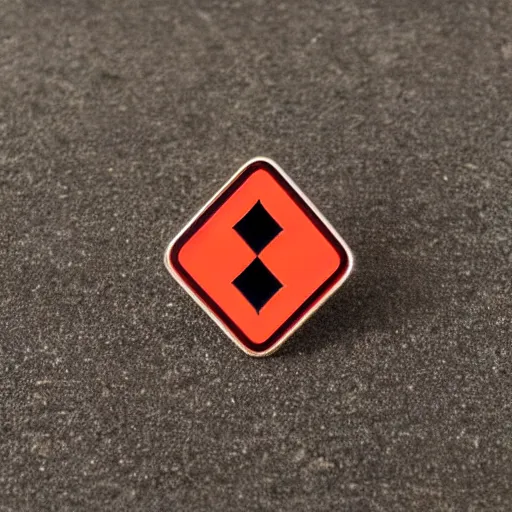 Image similar to a retro minimalistic rhombus enamel pin of a retro minimalistic flame fire warning label, smooth curves