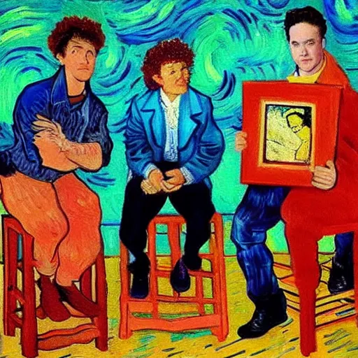 Prompt: Post-impressionist painting of the eighties sitcom Saved By The Bell by van Gogh