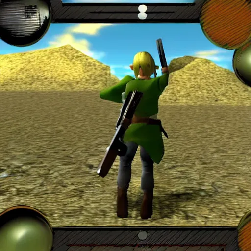 Prompt: link with a gun, ps 2 graphics