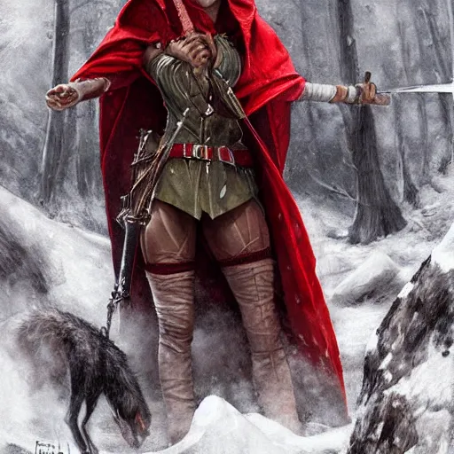 Prompt: digital _ painting _ of _ little red riding silk hood wolf slayer _ by _ filipe _ pagliuso _ and _ justin _ gerard _ unsymmetric _ ballad _ highly _ detailed _ unrealistic _ intricate _ port