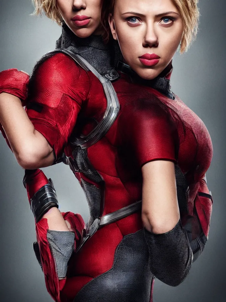 Image similar to photograph of Scarlet Johansson as a super hero, highly detailed, headshot Portrait.