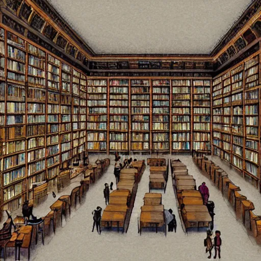 Prompt: Sketch of a huge library in a lucid dream, astonishing detail