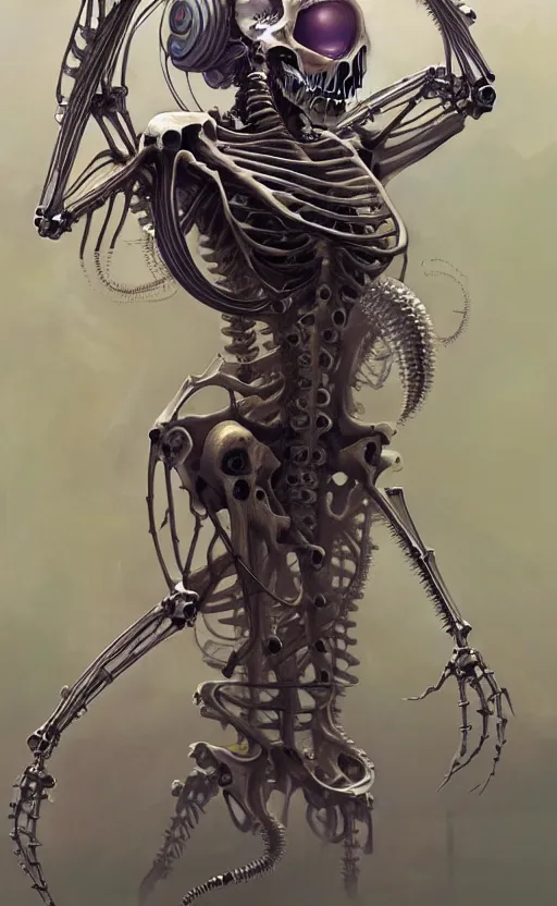 Image similar to Cyborg biomechanical jellyfish skeleton, sci-fi, highly detailed, digital painting, artstation, concept art, smooth, sharp focus, illustration, art by artgerm and greg rutkowski and alphonse mucha