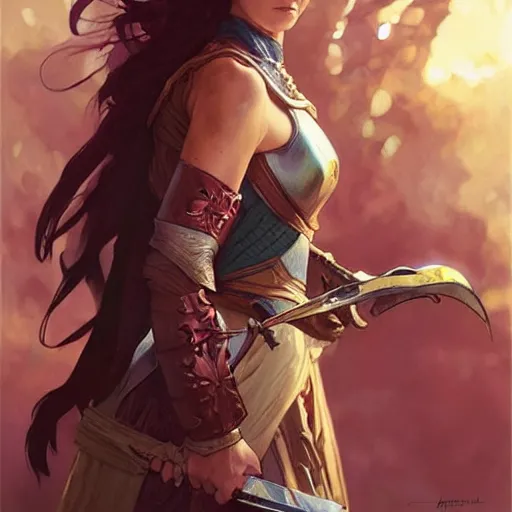 Prompt: a female medieval warrior, digital art by Artgerm and greg rutkowski and alphonse mucha