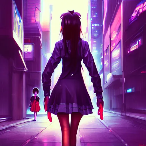 cyberpunk anime girl flip skateboard, sport, neonpunk,, Stable Diffusion