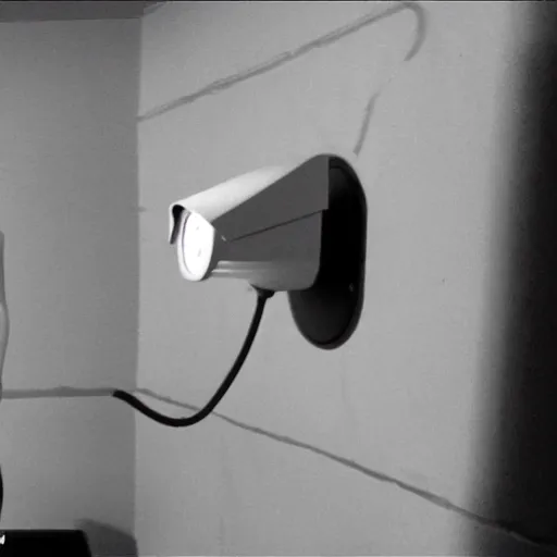 Image similar to night vision surveillance camera footage of alien in bedroom at night