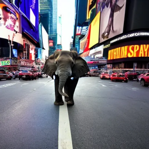 Prompt: a photo of an elephant walking down times square