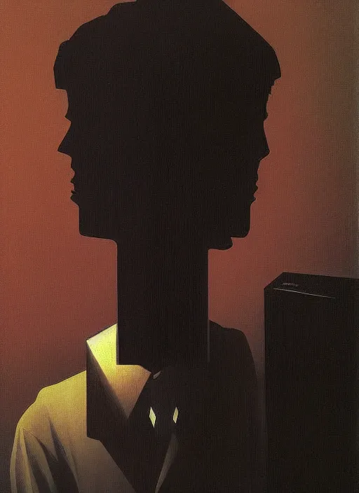 Image similar to tv head man portrait with a crt tv for head Edward Hopper and James Gilleard, Zdzislaw Beksinski, highly detailed