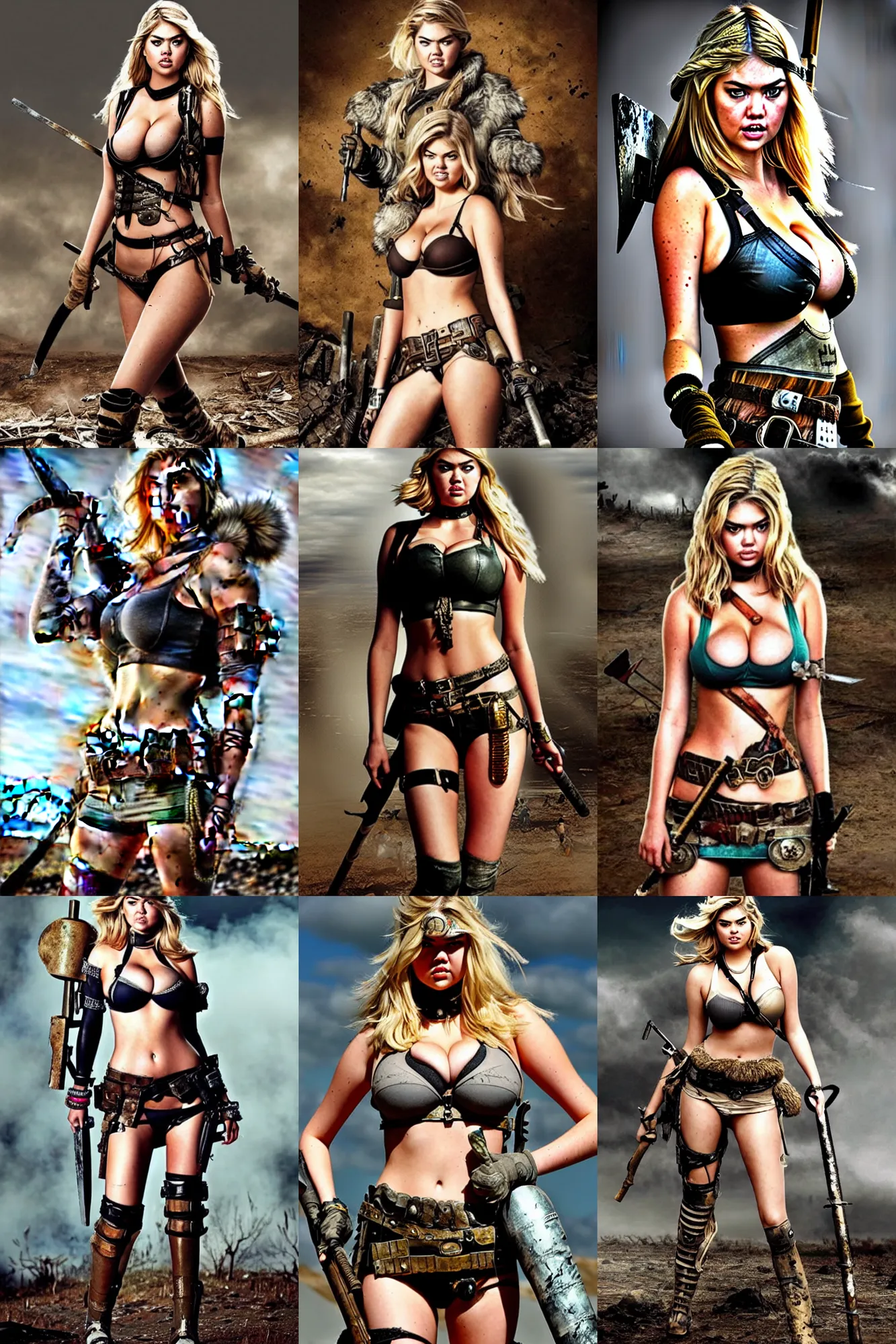 Prompt: kate upton as a post - apocalyptic warrior girl