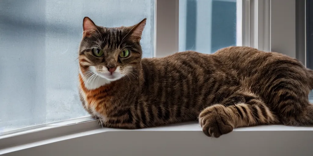 Prompt: cat on a windowsill, 8 k