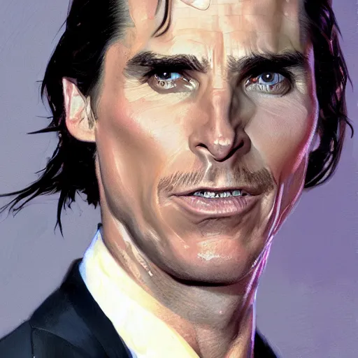 Image similar to Christian Bale as Patrick Bateman, Closeup character art by Donato Giancola, Craig Mullins, digital art, trending on artstation
