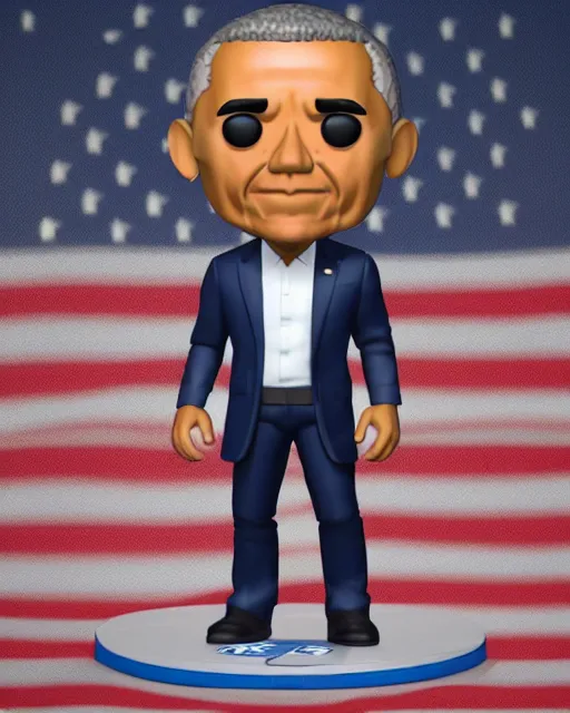 Image similar to full body 3d render of barack obama as a funko pop, studio lighting, white background, blender, trending on artstation, 8k, highly detailed