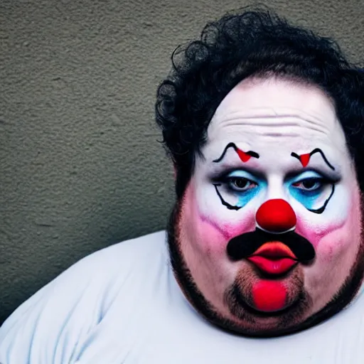 Image similar to obese man in clown makeup