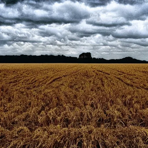 Prompt: field with large spikes, scary, eerie, uncanny, abnormal