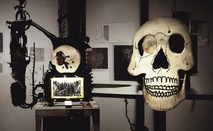 Image similar to photograph of basquiat skull machine perfect composition masterpiece dramatic lighting