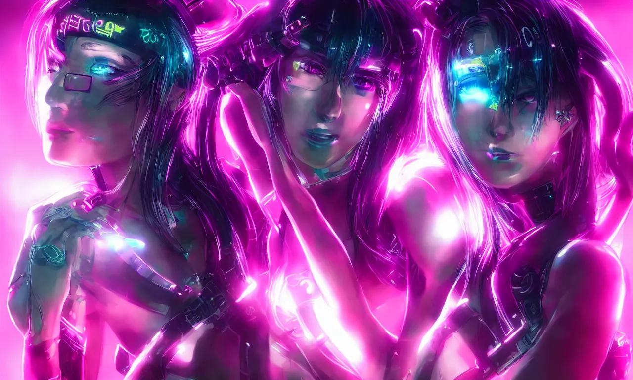 Image similar to neon cyberpunk sailor moon with arm tattoos, 1 / 4 headshot, cinematic lighting, dystopian scifi gear, gloomy, profile picture,