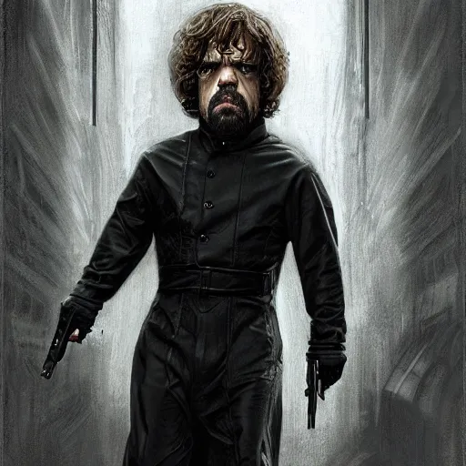 Prompt: peter dinklage as neo in the matrix, digital painting, extremely detailed, 4 k, intricate, brush strokes, mark arian, artgerm, bastien lecouffe - deharme