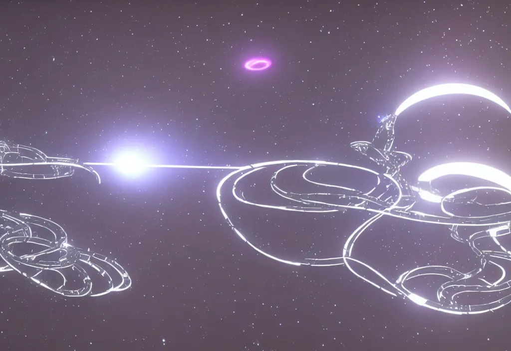 Prompt: a futuristic snake spaceship made on fiber optic in space, cinematic, unreal engine 5