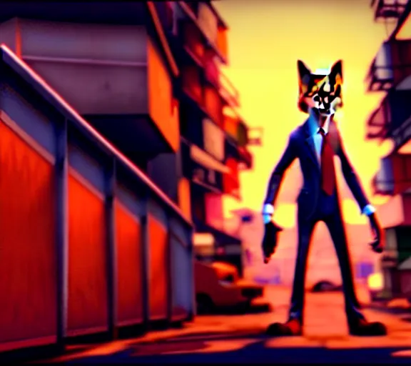 Image similar to nick wilde as max payne 3 set in gritty neo - noir zootopia, favela / furvela