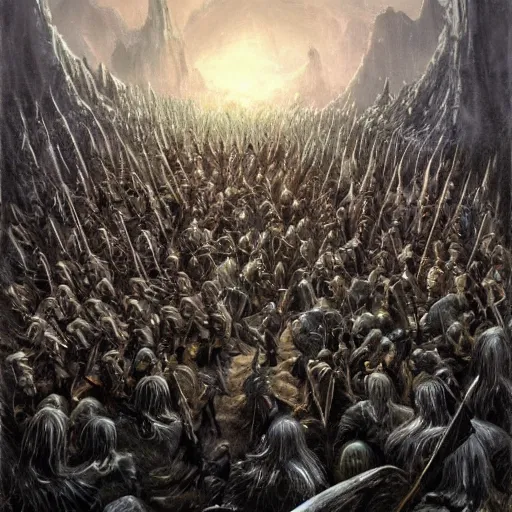 Prompt: army of elfen by J.R.R. Tolkien, lotr style, fantasy