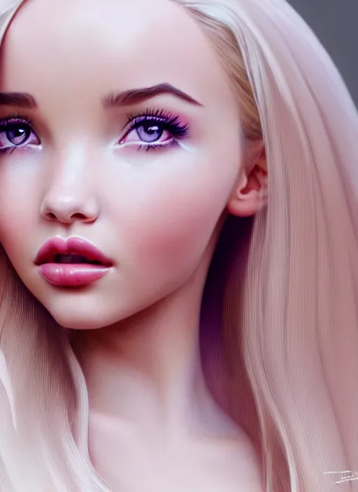 Prompt: a gorgeous female photo of a mix of dove cameron and madison beer, professionally retouched, soft lighting, wearing a feather dress, realistic, smooth face, perfect eyes, wide angle, sharp focus on eyes, 8 k high definition, insanely detailed, intricate, elegant, art by artgerm and wlop