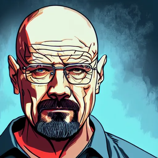 Prompt: buff Walter White walking out of an explosion, accurate anatomy, accurate hands, highly detailed, digital art, profile pic,