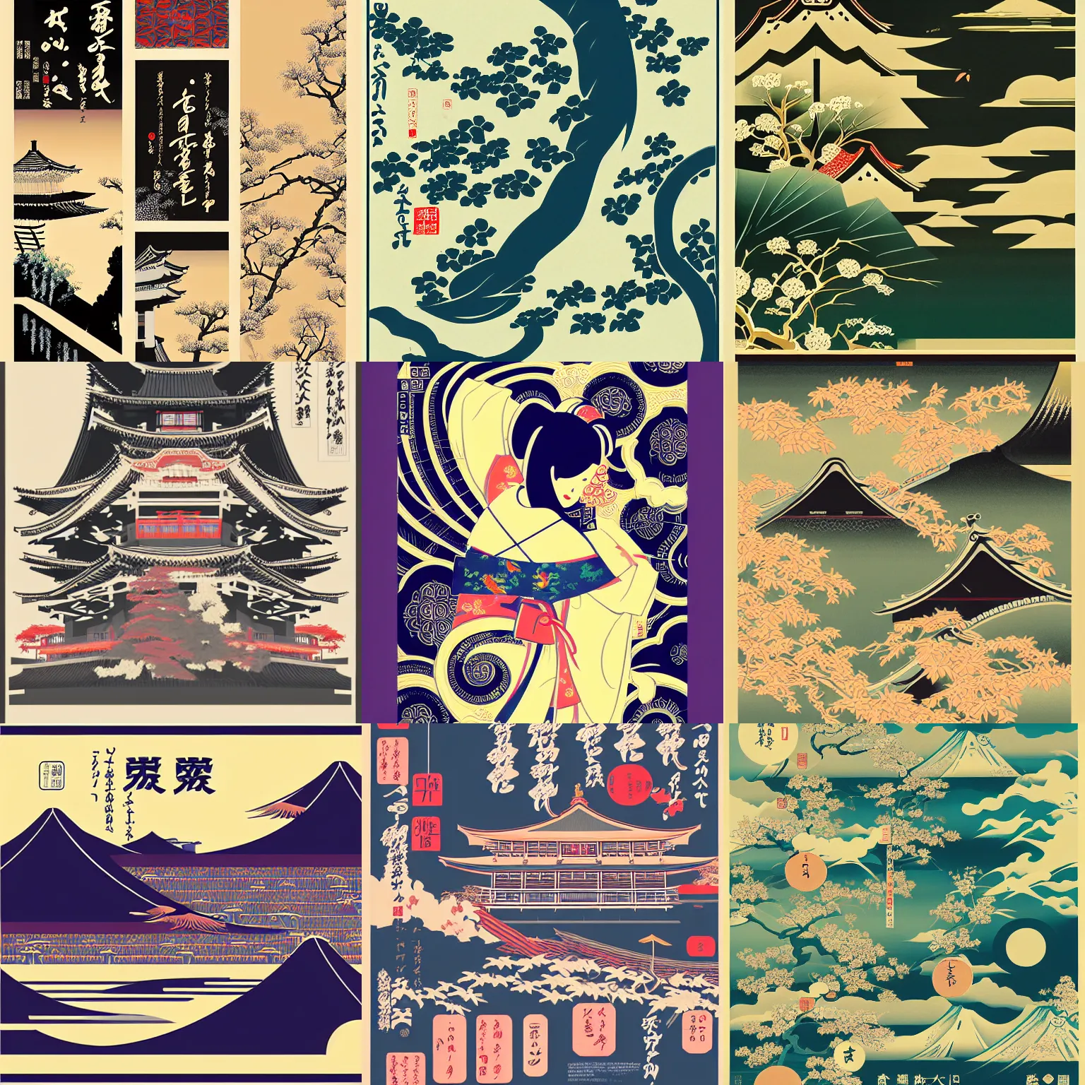 Prompt: beautiful illustration of layout of japanese style poster