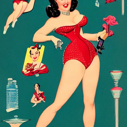 Image similar to a retro pinup illustration of dita von teese in the style of alberto vargas and in the style of gil elvgren and in the style of anna dittmann.