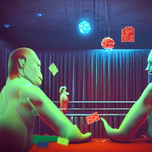 Prompt: 2 apes in a private booth at dance club throwing money in the air, surrounded by beautiful women, made by beeple
