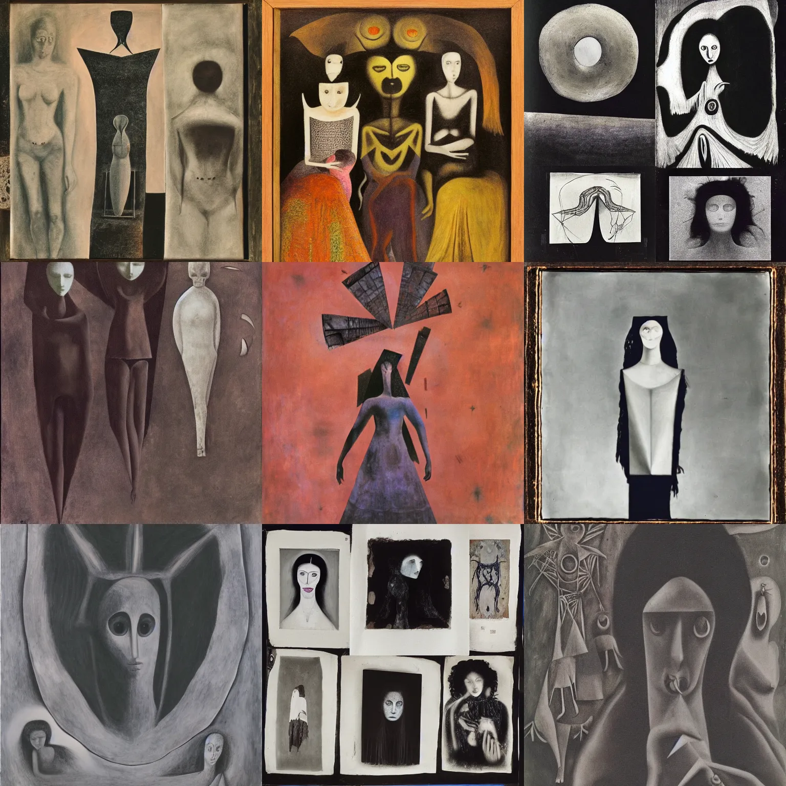 Prompt: artwork by leonora carrington, dora maar and maya deren, mixed media photography