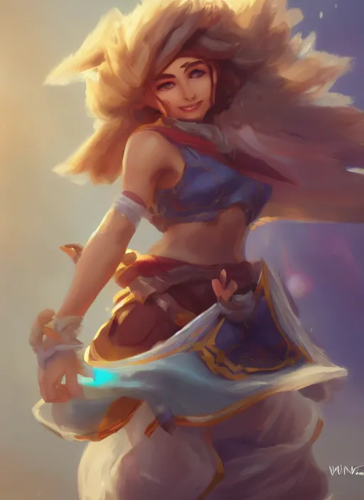 Prompt: playful taliyah, from league of legends, hyper detailed, digital art, trending in artstation, cinematic lighting, studio quality, smooth render, unreal engine 5 rendered, octane rendered, art style by klimt and nixeu and ian sprigger and wlop and krenz cushart