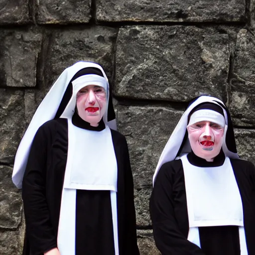 Image similar to two freaky floating twin nuns