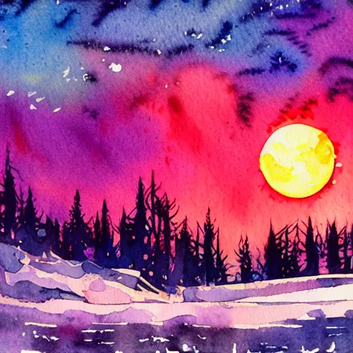 Prompt: winter synthwave watercolor watercolor