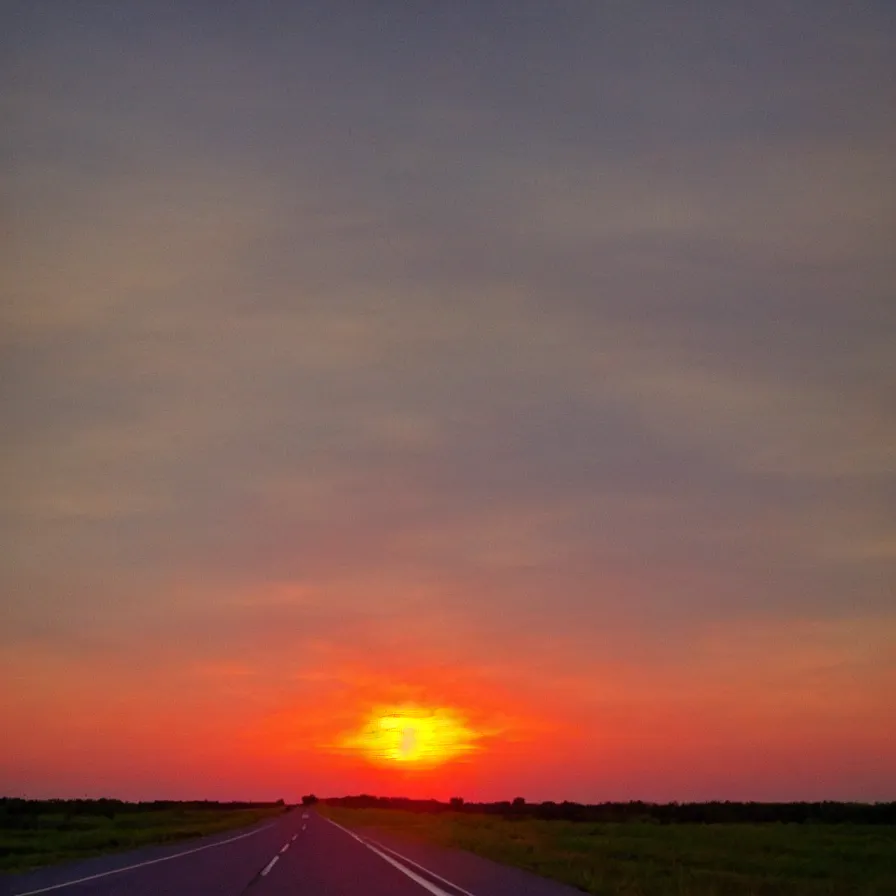 Image similar to a highway road leading to the horizon, the sunset is an anatomical heart