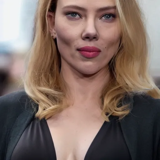 Image similar to a woman who is a genetic combination of scarlett johansen and lucy liu face and upper - body focus