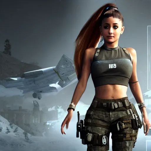 Image similar to Ariana Grande in Call of Duty, 4k