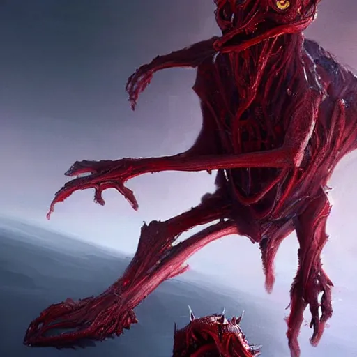 Image similar to scifi art by Greg Rutkowski, hideous monster made of twisted human flesh and reddish ooze in the shape of a dog with an elongated snout, a slender body, and elongated limbs, vicious appearance, scifi, space horror, digital painting, artstation, concept art, smooth, sharp foccus ilustration, Artstation HQ.